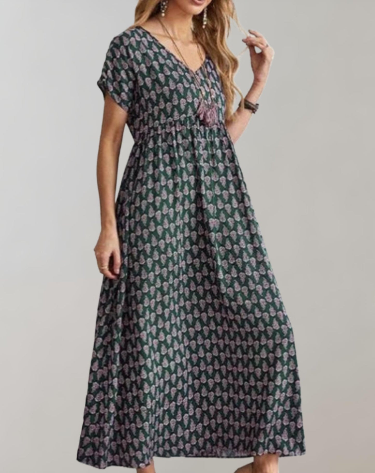 Kaia - Lang Kjole i Vintagestil med Løs Pasform