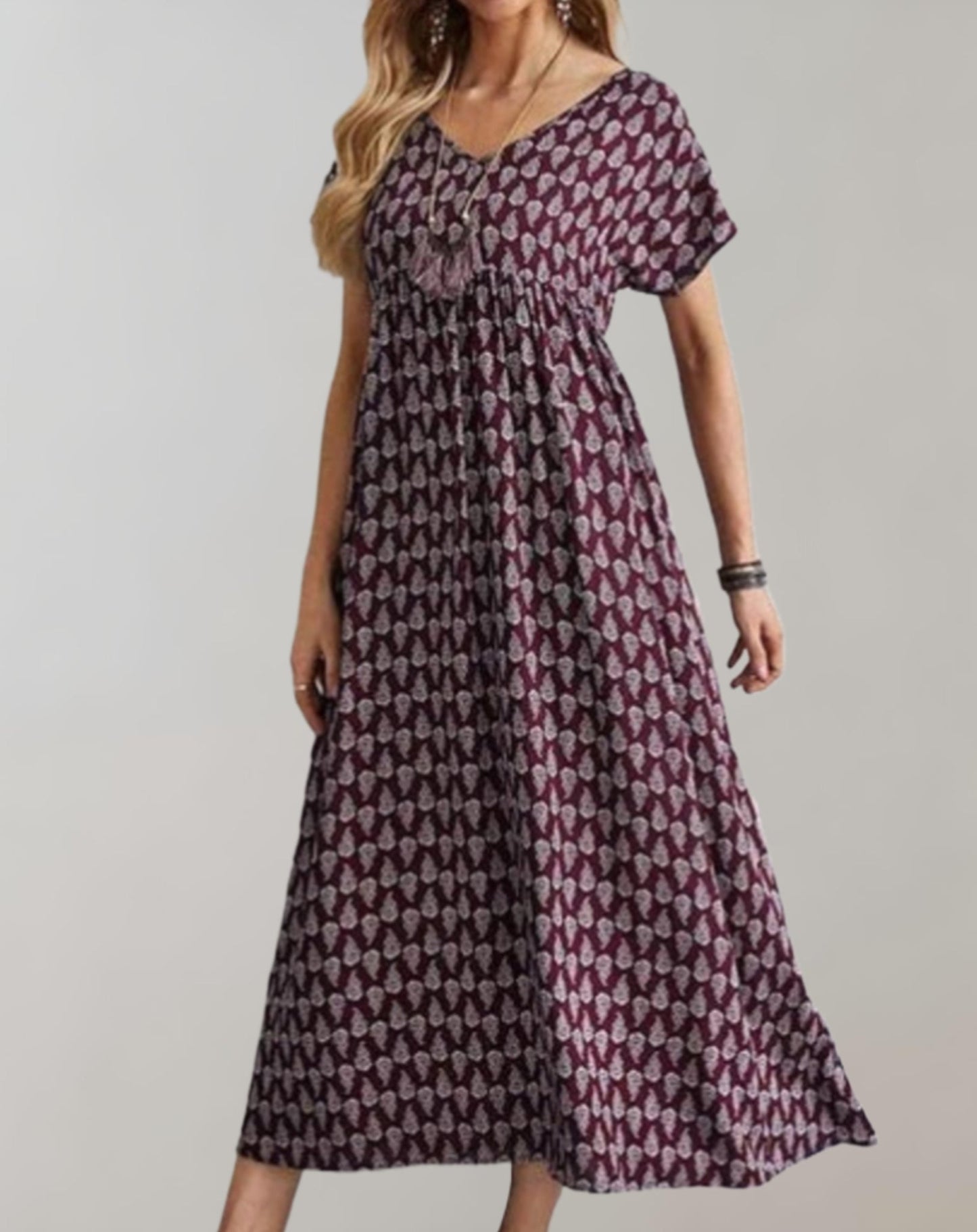 Kaia - Lang Kjole i Vintagestil med Løs Pasform