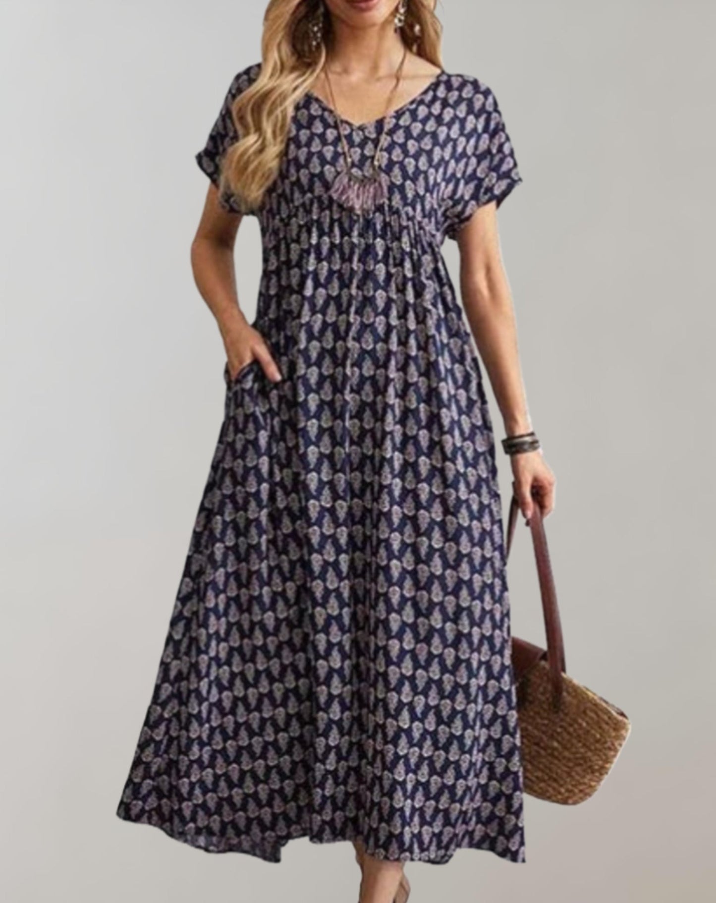 Kaia - Lang Kjole i Vintagestil med Løs Pasform
