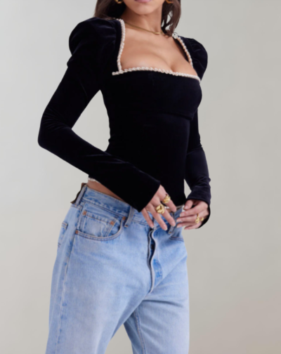 Margot - Sort Langærmet Slim Fit Top