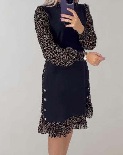 Elianna - Kjole med Leopardprint, Lange Ærmer