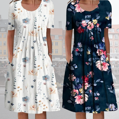 Rosie - Boheme-kjole med Blomsterprint og Rund Hals