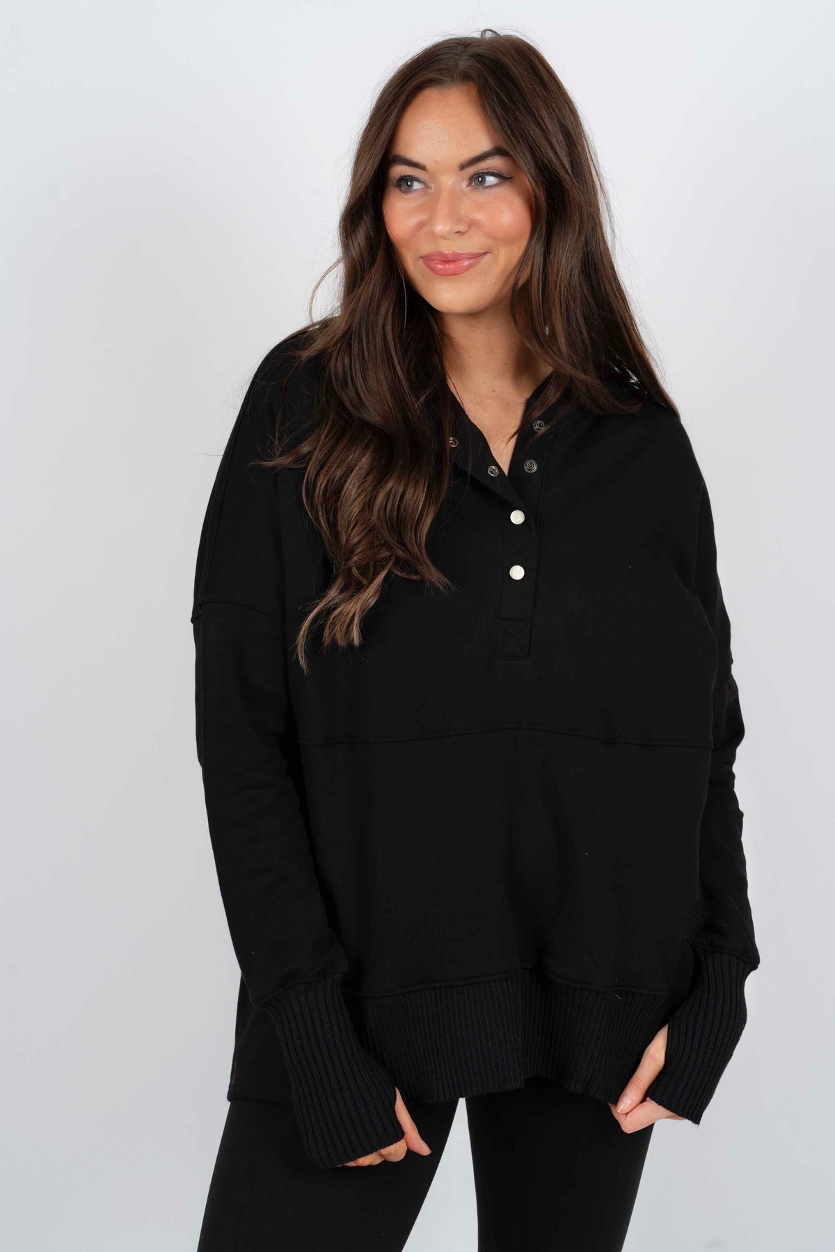 Selina - Button-Up kangaroo Hætte trøjer Pullover