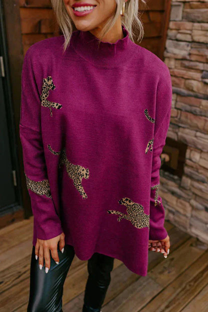 Arden - Langærmet Sweater med Leopardprint